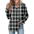 thumbnail image 2 of WTOBBY Women's Fashion Raglan Sleeve Long Sleeve Pullover with Pockets Preppy Graphic Hoodie, Retro Button Plaid Design, Comfortable and Trendy for Casual and Lounge Wear,Black L, 2 of 5