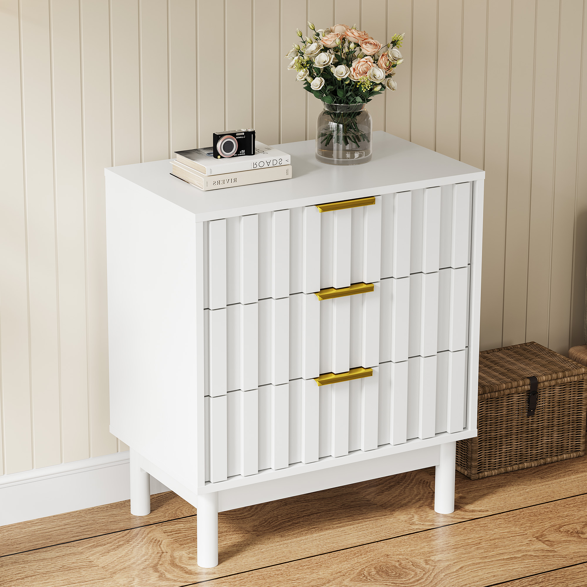 white fluted dresser Accent 6 Drawer Dresser, Bleached Bone this tall dresser provides ample storage space for clothing Forty Seven Inches Wide White