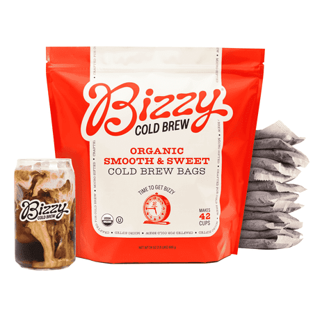 Bizzy Organic Cold Brew Coffee Bags  Medium Roast  Smooth & Sweet  Coarse Ground  12 Count