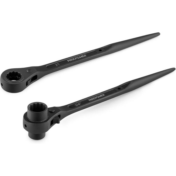 UTAH-2PCS Spud Ratchet Scaffold Wrench Set, 7/8 Inch x 3/4 Inch Dual Socket Spud Ratchet, 19mm x 21mm Low Profile Metric Socket Ratchet