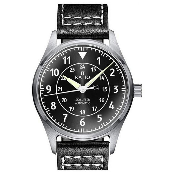 Ratio RTS314 Skysurfer Pilote Noir Cadran Rayon de Soleil Cuir Automatique 200 m Montre pour Homme