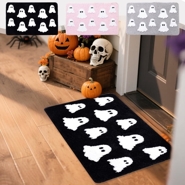 Alfombra de Baño Antideslizante con Diseño de Calabaza de Halloween, Suave Como La Franela | Negra | 50 Cm X 80 Cm | Estilo Festivo Moderno | 300 G