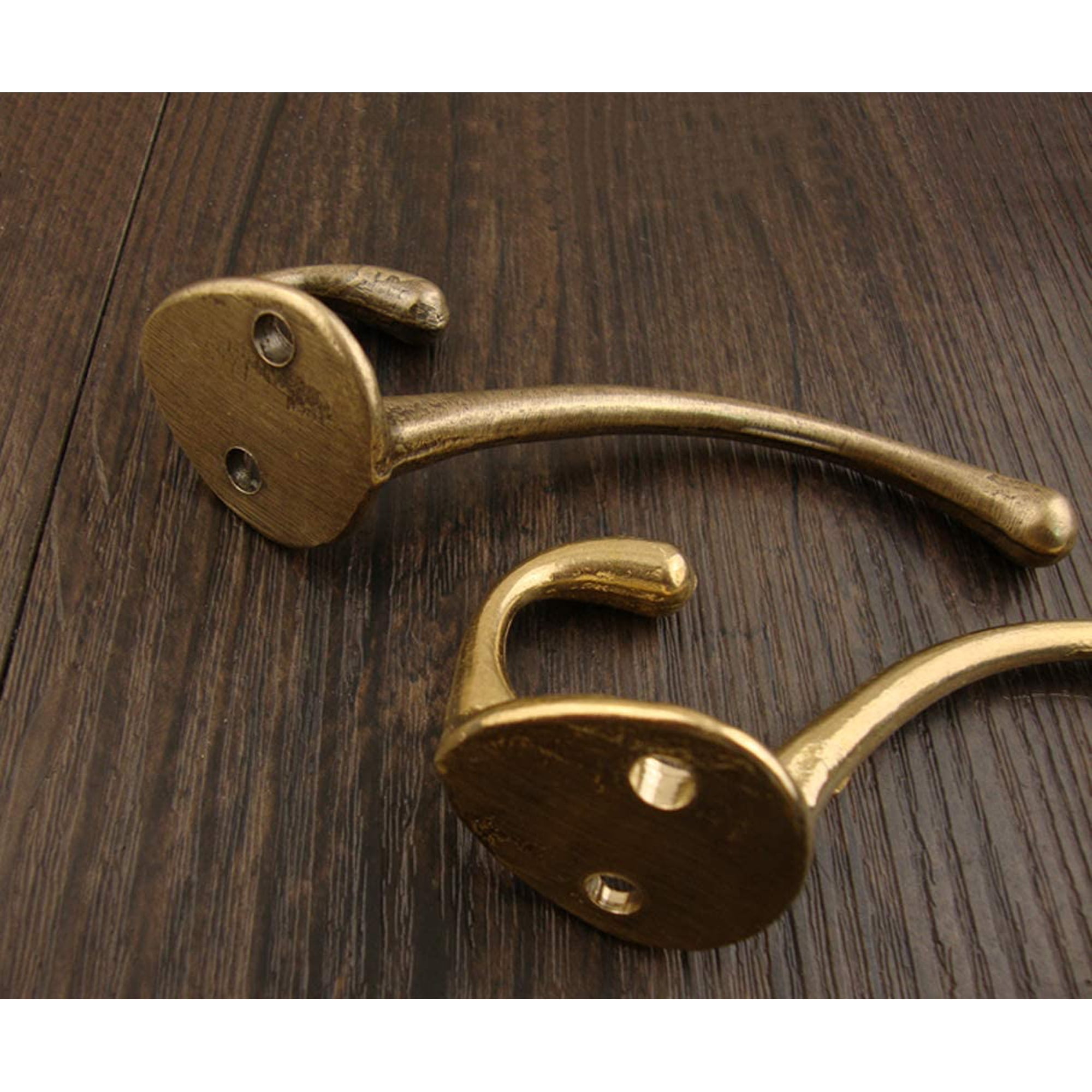 Txinmin Antique Brass Coat Hooks - 2 Pack Heavy Duty Traditional Dual Hook, Gold Brass Finish