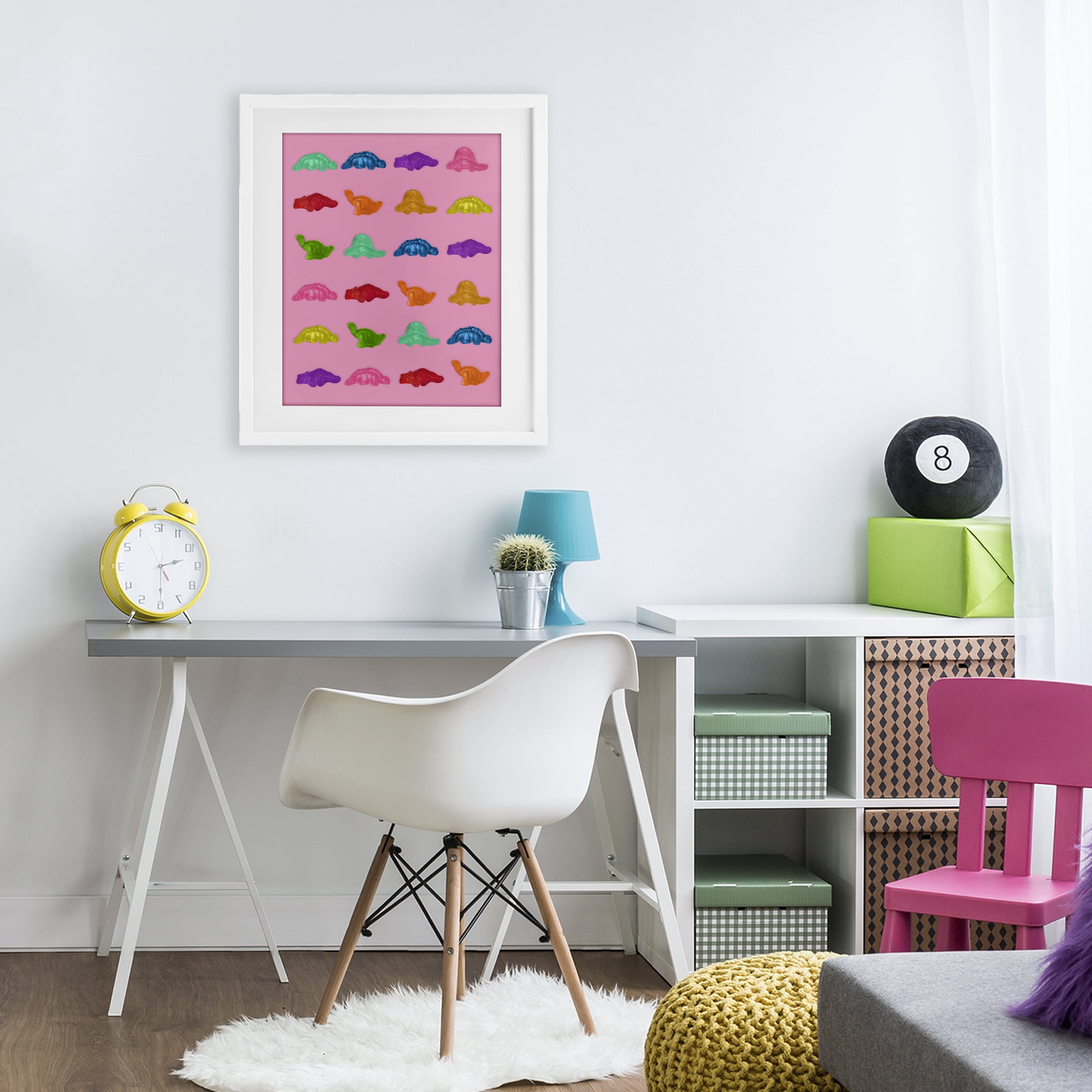 Stupell Industries Dinosaur Gummies on Pink White Framed Print Under Glass, design by LISH Creative
