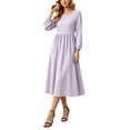 thumbnail image 4 of SAWOBUUN Womens Long Sleeve Dresses High Waist Crewneck Polka Dot A-Line Casual Midi Tshirt Dress with Pockets, 4 of 5