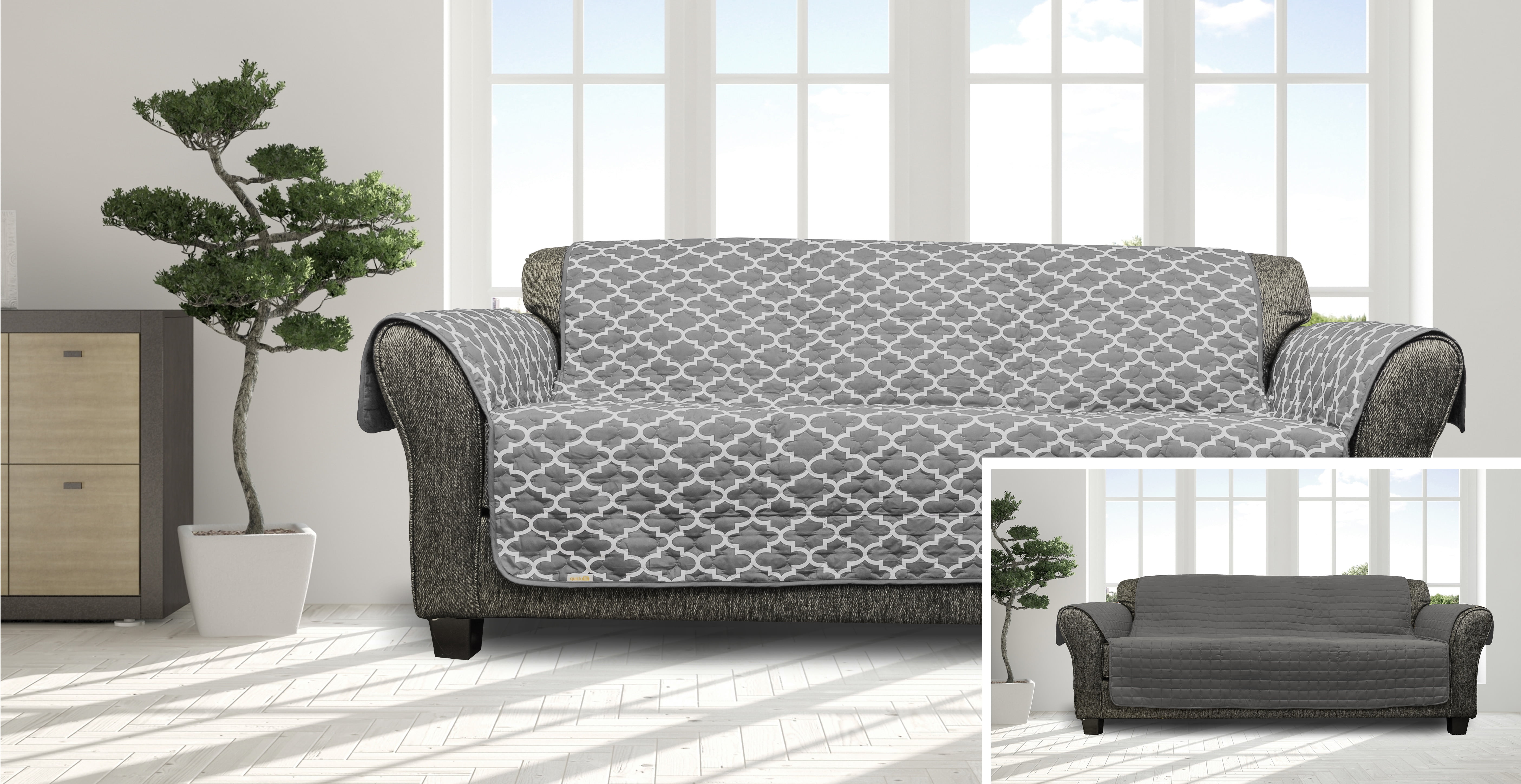 Sofa Protector Soil & Snag Resistant Quilted Microfibe Throw Grey 1 2 3 Seater 
