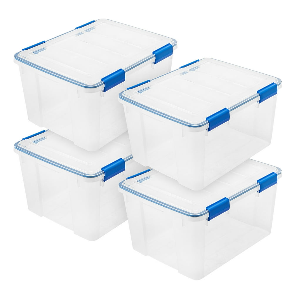 IRIS USA 44 QT Weathertight Gasket Storage Box with Buckles Clear/Blue