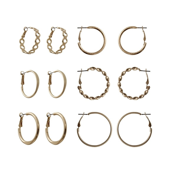 Time and Tru Gold-Tone Hoop Earrings Set, 6-Piece