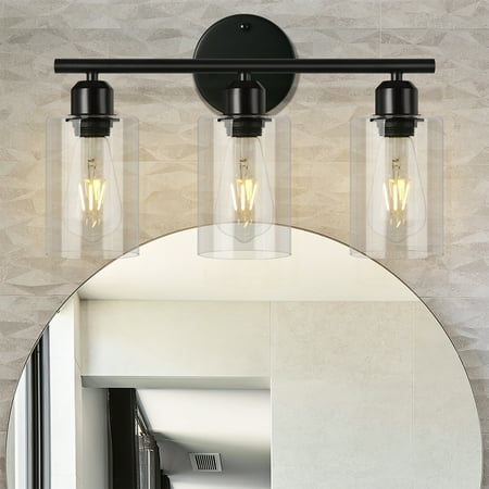 

GoYeel Bathroom Vanity Light Fixtures Black 3 Light Wall Sconces with Clear Glass Shades