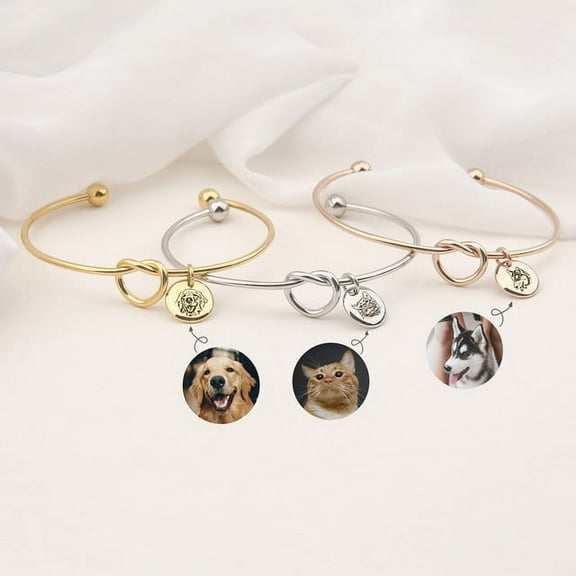Custom Pet Portrait - Charm Bracelet Engraved Dog Portrait - Pet Bracelet Memorial - Cat Lovers Gift - Pet Memorial Jewelry Gift for BFF