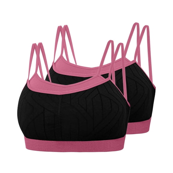 Nfurl Sports Bras for Women 2 Pack Seamless Wirefree Spaghetti Strap Bra Breathable Stretchy Gym Workout Yoga Bras Medium Support Hot Pink XL
