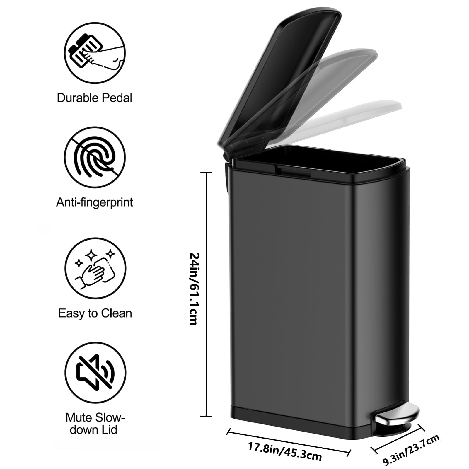 8 Gallon Kitchen Trash Can, Step-On Stainless Steel Slim Garbage Bin with Soft-Close Lid and Inner Wastebasket for Narrow Spaces in Office, Bathroom, Kitchen
