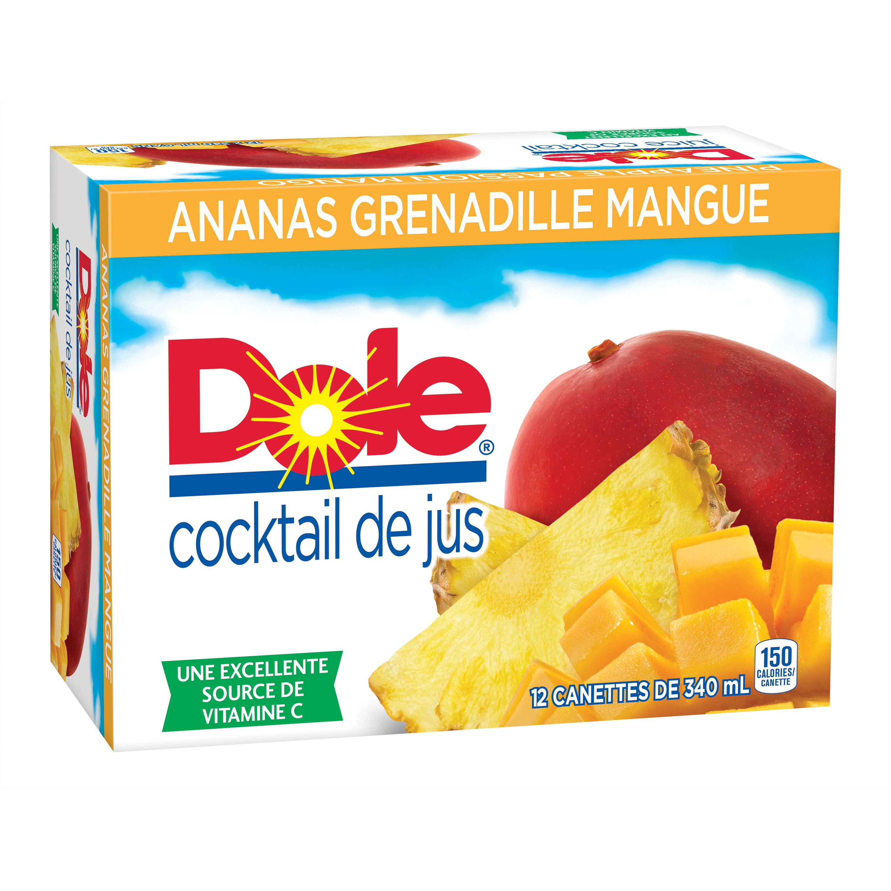 Dole Cocktail de Jus Ananas Passion Mangue 12 x 340 mL, Canettes 12x340mL