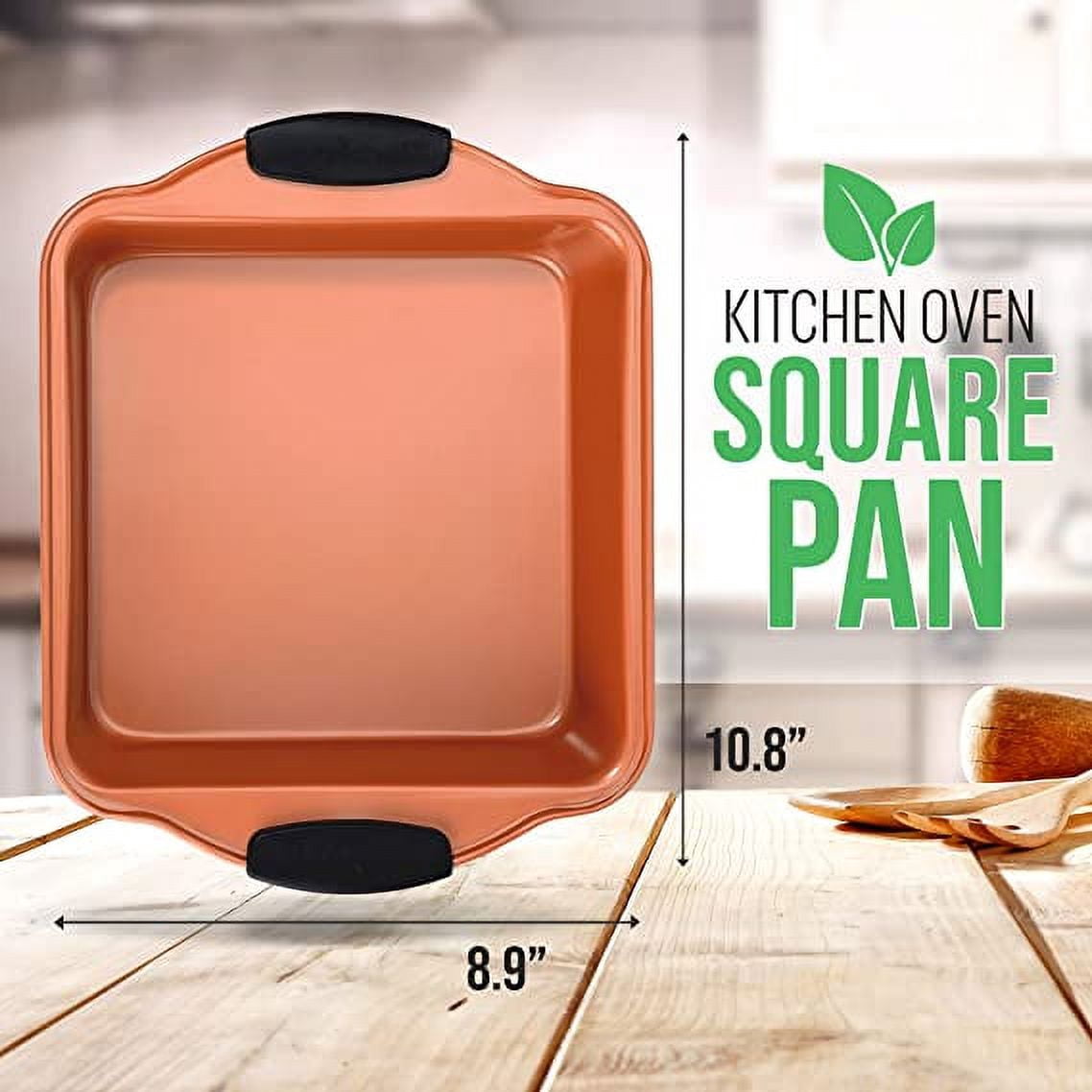 NutriChef 11” Non-Stick Cake Round Pan, Deluxe Gray Carbon Steel Pan with Red Silicone Handles