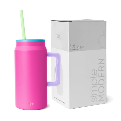 Simple Modern Gobelet 50 oz avec Poignée et Couvercle à Paille / Grande Pichet d'Eau de Voyage Réutilisable Isolée en Acier Inoxydable / Cadeaux pour Femmes Hommes Lui Elle / Collection Trek / 50oz / Années 80 Mi