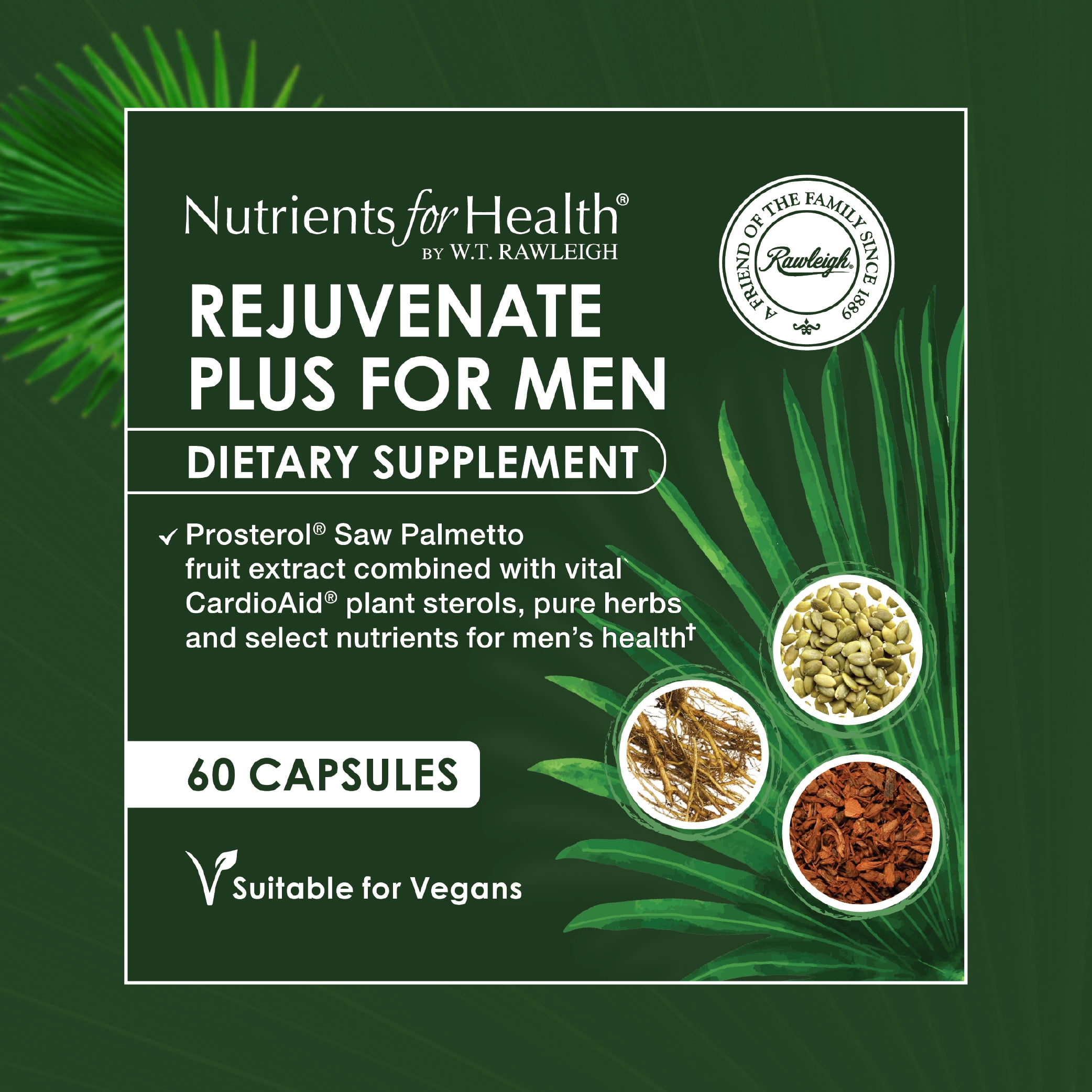 Rawleigh Rejuvenate Plus for Men Capsules with Saw Palmetto for Urinary Health, 60 Count