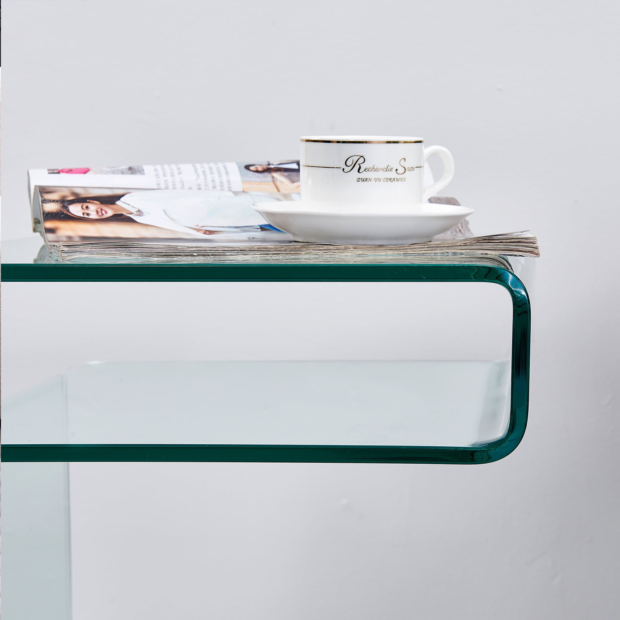 SMARTIK Clear Glass Nightstand, Modern Indoor S-Shape End Table, 16.55" x 14.56" x 24"