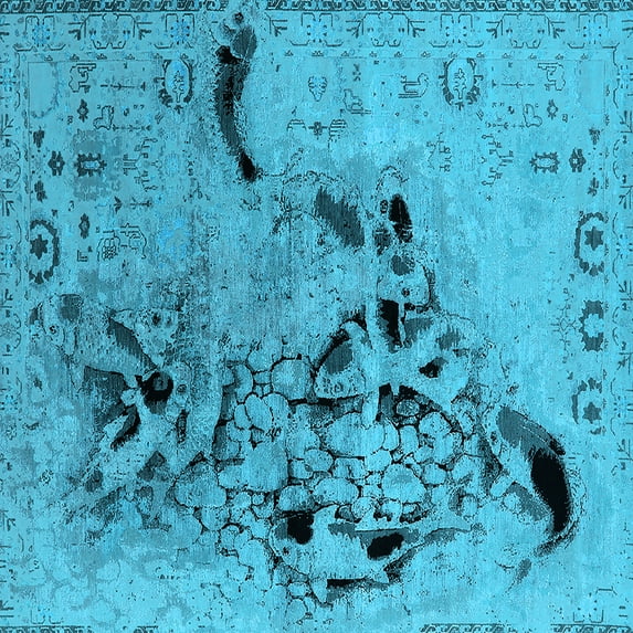 Ahgly Company Indoor Square Oriental Light Blue Industrial Area Rugs, 7' Square