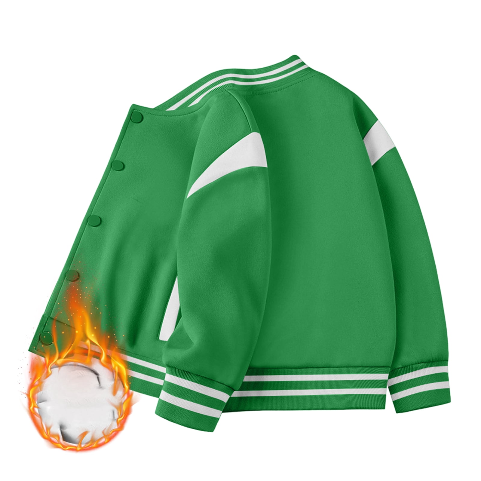 Karoyedx Boys Jackets Boy Girl Varsity Jacket Zipper Lightweight Bomber Snap Button Front Cardigan Outerwear Fall Cloth Sweatshirt Green Size,9-10 Years