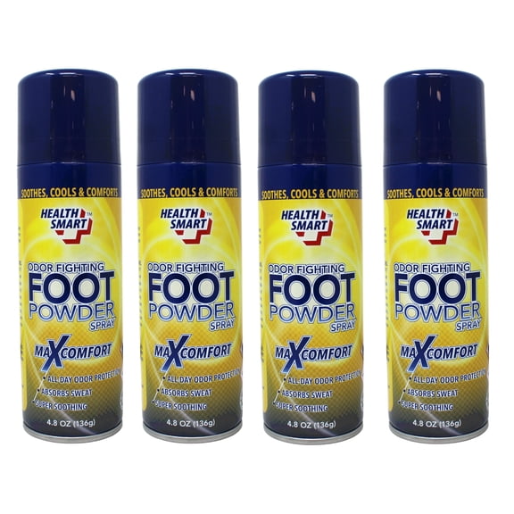 4 Pack - Health Smart Foot Powder Spray – Odor Control & Moisture Absorption, Maxcomfort, All Day Odor Protection – 4.8 oz