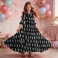 thumbnail image 6 of Little Girls Maxi Dress 4-14 Years Ruffle Half Sleeve Round Neck Floral Print Tiered Long Dress with Side Pockets Black J 7-8 Years, 6 of 7
