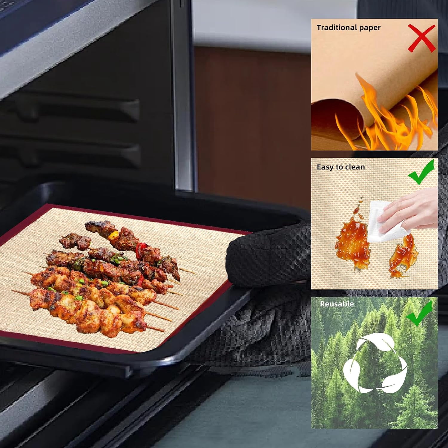 JJEAN-Reusable Silicone Tray Liners For Ninja Air Fryers Ovens DT201/DT251, 3 PCS Air Fryer Paper Liner for Ninja Foodi Air Fryer Basket Accessories