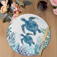 thumbnail image 3 of Ocean Blue Turtles Round 13 Inch Placemats Set of 8, Coastal Octopus Coral Nautical Seagrass HeatResistant Non Slip Place Mats for Dining Table, Wipeable Braided Kitchen Table Mats for Housewarming, 3 of 9