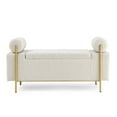thumbnail image 5 of 44" End of Bed Bench, Elegant Upholstered Linen Storage Ottoman Bench Stool with Cylindrical Arms and Gold Accent Iron Legs for Front/Food of Bed Bedroom Entryway Living Room, Neige, 5 of 9