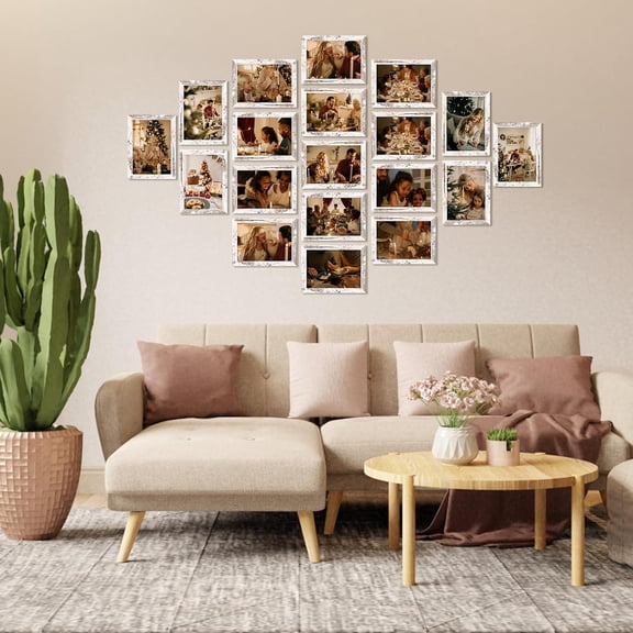 Bulk 18 White 5x7 Photo Frames, Distressed Wood Multi-Picture Display, Wall or Tabletop Decor, Ideal for Home and Office