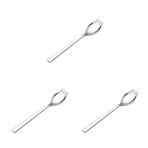 Bewildely Cuchara de tenedor de mango largo, cuchara de acero inoxidable 304, cuchara creativa para ensalada casera, tenedor de fruta para estudiantes, Plata 19.3*3.5 cm 3piezas Bewildely CBP074506