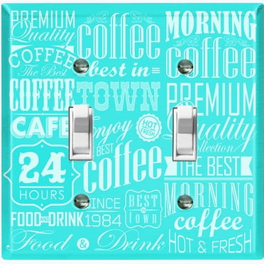Metal Light Switch Wall Plate Outlet Cover (Coffee Shop Cafe Restaurant Sign Teal White - Double Toggle)