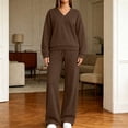 thumbnail image 6 of vdgthytj Sweatsuits Women 2 Piece Outfit Long Sleeve V-Neck Tops Drawstring Wide Leg Pants Fall Winter Athleisure Tracksuits(X-Large,Brown), 6 of 8