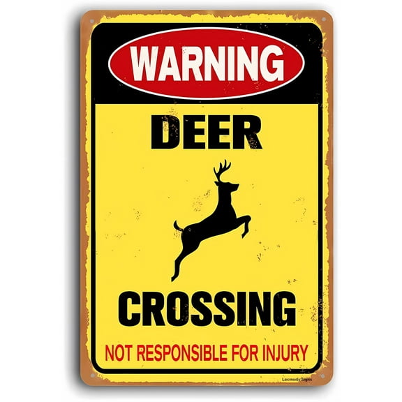 Deer Traffic Crossing Warning Sign - 8"x12" Aluminum Metal Sign, Wildlife Road Alert, Outdoor Safety Signage