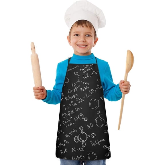 Math Equations Colorful Science Black Pattern Kids Aprons for Girls and Boys,Adjustable Neck Strap Toddler Aprons for Kids Cooking Baking