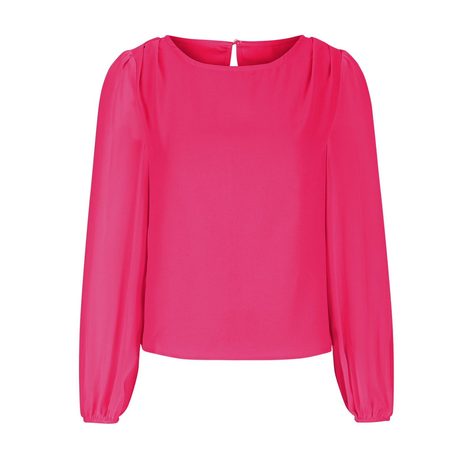 Timegard Hauts pour Femmes en Chiffon à Manches Longues Bouffantes Col Rond Froncé Dos Boutonné T-Shirts Décontractés Amples