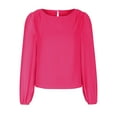 thumbnail image 1 of Timegard Womens Tops Chiffon Puff Long Sleeve Crewneck Ruched Back Button Tee Shirts Casual Loose Tops, 1 of 4