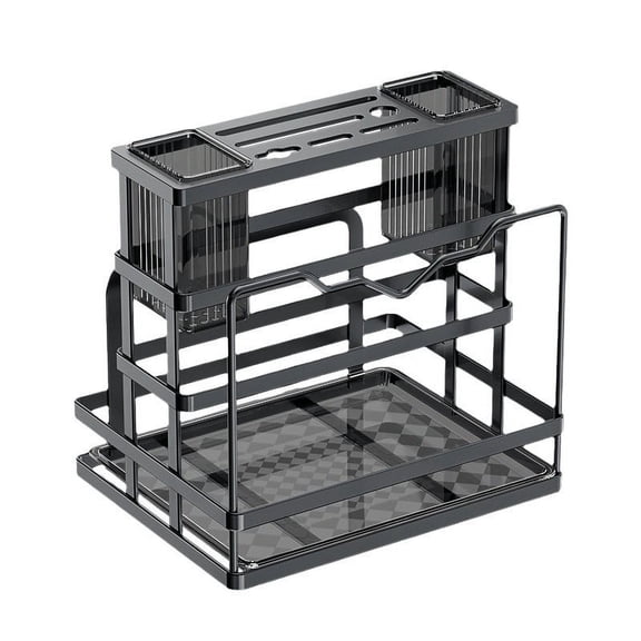 Multifunctional Carbon Steel Kitchen Organizer Rack for Knives Cutting Boards and Utensils Black