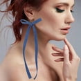 thumbnail image 2 of Long  Bow Knot Dangle Drop Hook Earrings Fabric Ribbon Bow Tassel Dangling Statement Huggie Hoop Earring Boho Jewelry for Women, 2 of 6