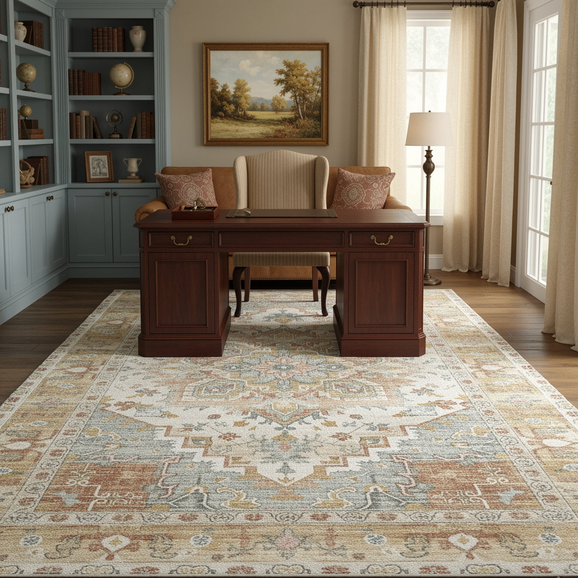 Kokia 9x12 Oriental Area Rug Living Room Washable Non Slip Boho Soft Rugs Bedroom Dining Room Decor-Orange