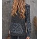 thumbnail image 2 of Sudadera con capucha Estampado de leopardo Diseño de empalme Escote de manga larga Botón a presión Bolsillo grande Cordón Sudadera con capucha para mujer Negro L, 2 of 7