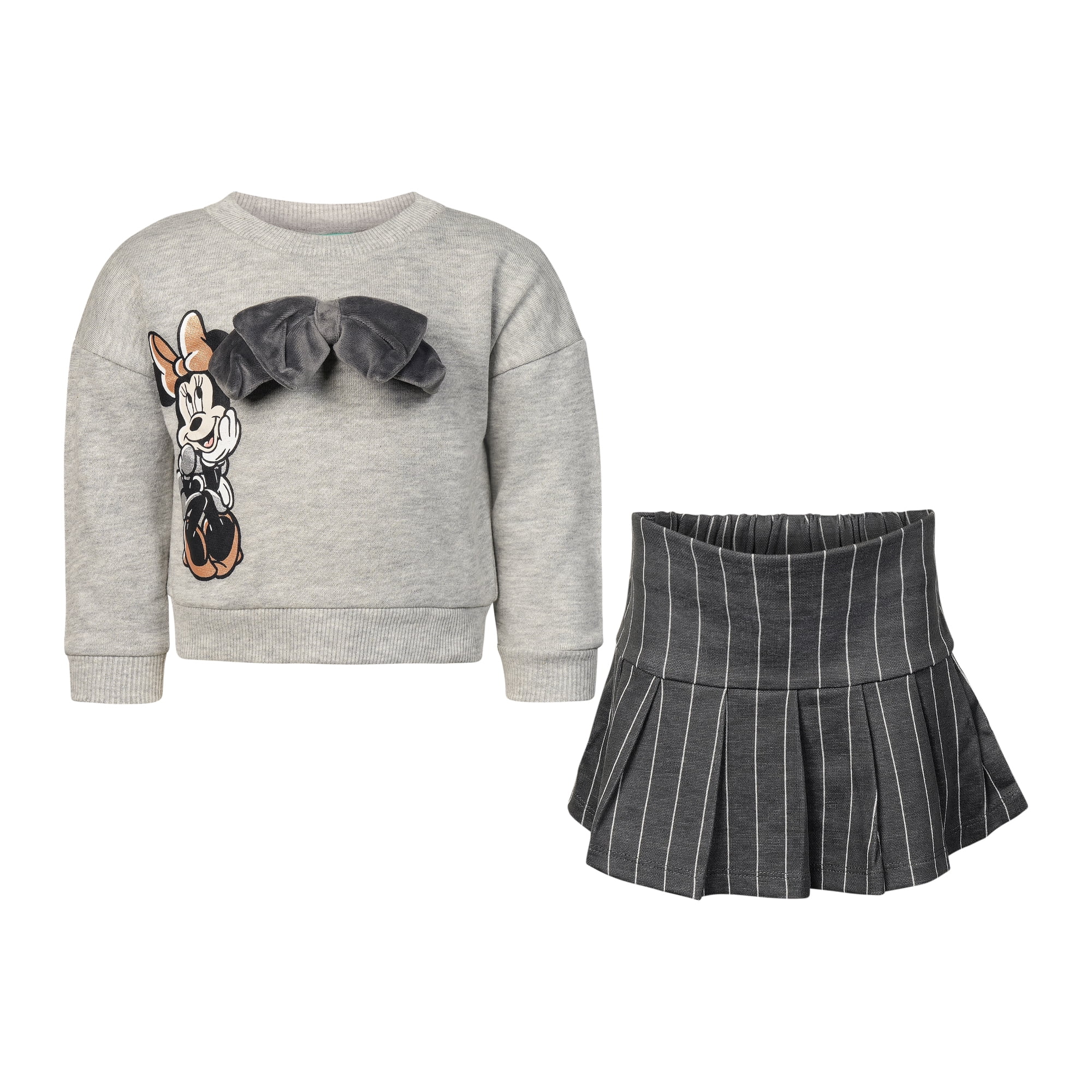 Disney Clothes Minnie Mouse Baby Girls 2-Piece Skirt Set – Long Sleeve Top & Plaid Skirt Outfit Set (12M–24M)