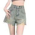 thumbnail image 4 of Npasoilc Denim Shorts for Women Trendy Button High Waisted Distressed Frayed Hem Shorts Lightweight Comfy Shorts Casual Loose Jean SHorts, 4 of 9
