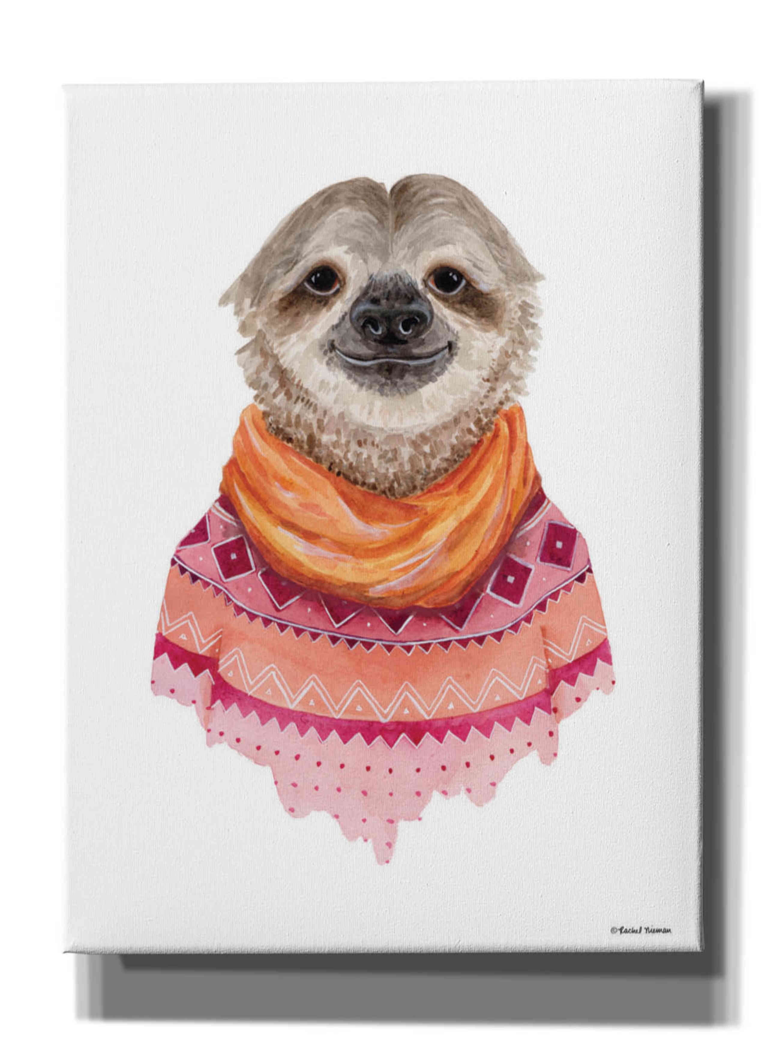 Epic Graffiti 'Sloth in a Sweater' by Rachel Nieman, Canvas Wall Art, 40"x54"