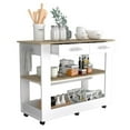 thumbnail image 6 of Cala Kitchen Island 46, Six Casters, Two Drawers, Lower Open Shelf White / Light Oak, 6 of 12