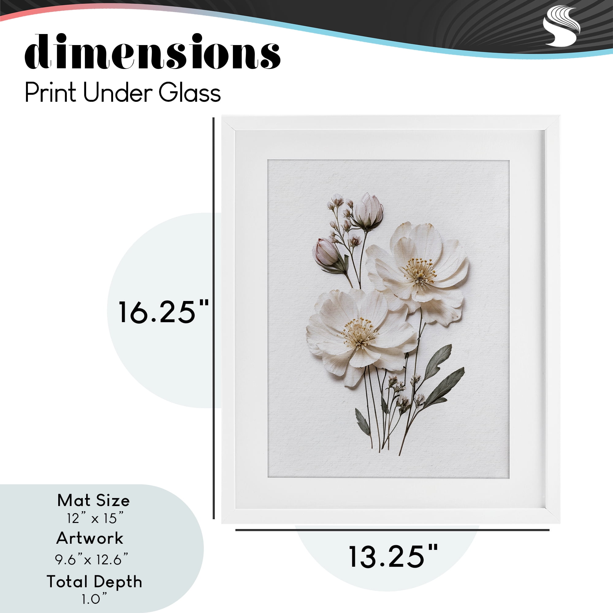 Elegant Pressed Flowers White Framed Print Under Glass, design by Lettered and Lined