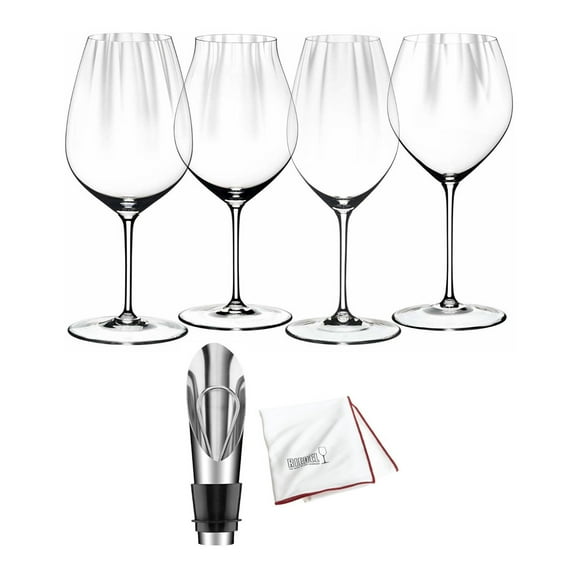 Riedel Performance Wine Glasses (4-Pack) with Wine Pourer and Polishing Cloth