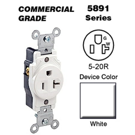 Leviton 5891 W Single Receptacle Commercial Grade 5 20r 20a