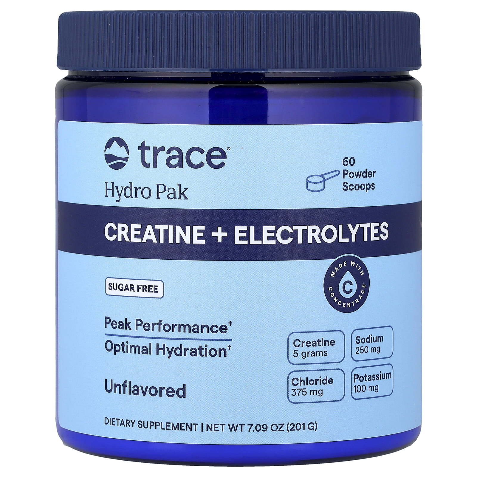 Trace Minerals Creatine + Electrolytes, Unflavored, 30 Servings, 5 g creatine monohydrate per serving, 70+ ionic trace minerals, Supports muscles and brain, Mix 2 scoops with 8-12 oz water