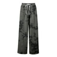 thumbnail image 3 of Women's Tie-Dye Palazzo Pants - High Waist Wide Leg Bohemian Summer Casual Trousers with Elastic Waist & Pockets ,Gray,2XL, 3 of 7
