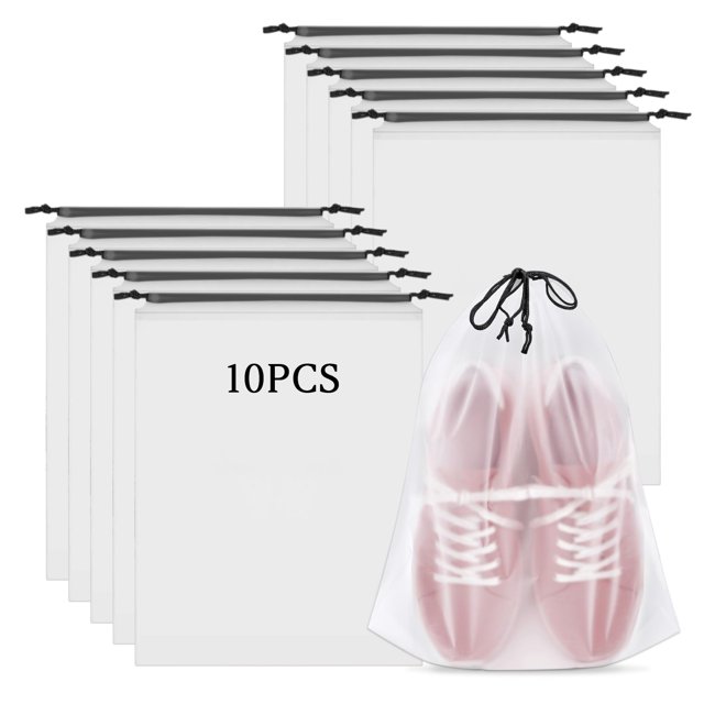 Visland 10 Pcs Translucent Storage Bag Wear Resistant Dustproof Portable Reusable Drawstring Design Travel Essentials Shoe Storage Bag